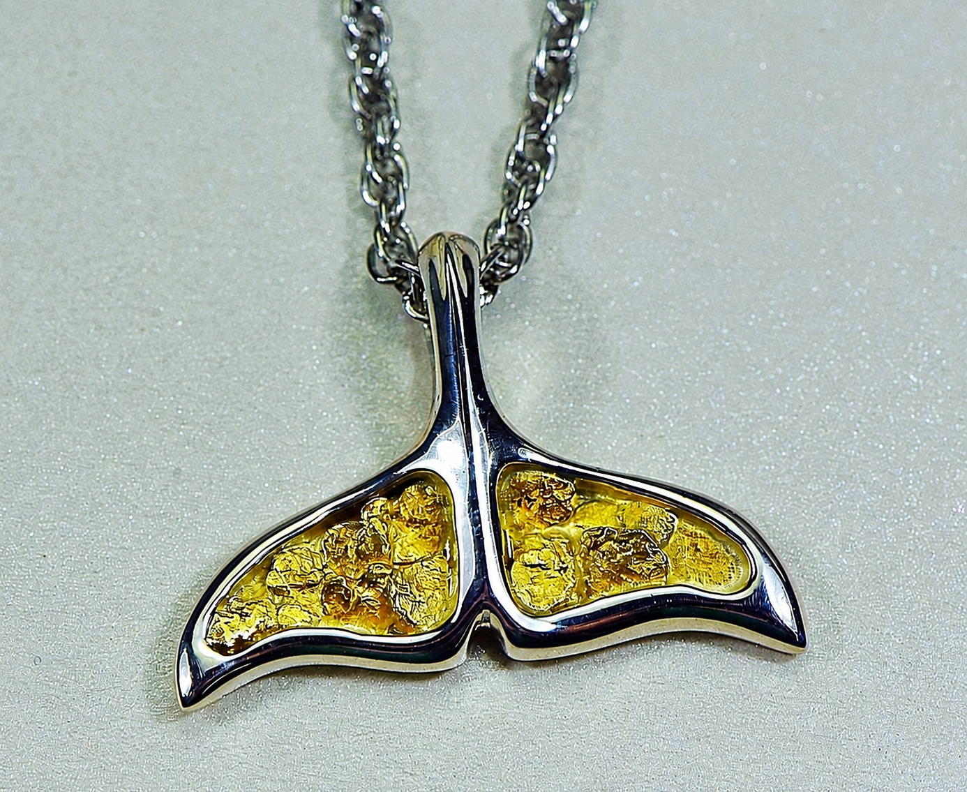 Silver Whale Tail Gold Nugget Pendant