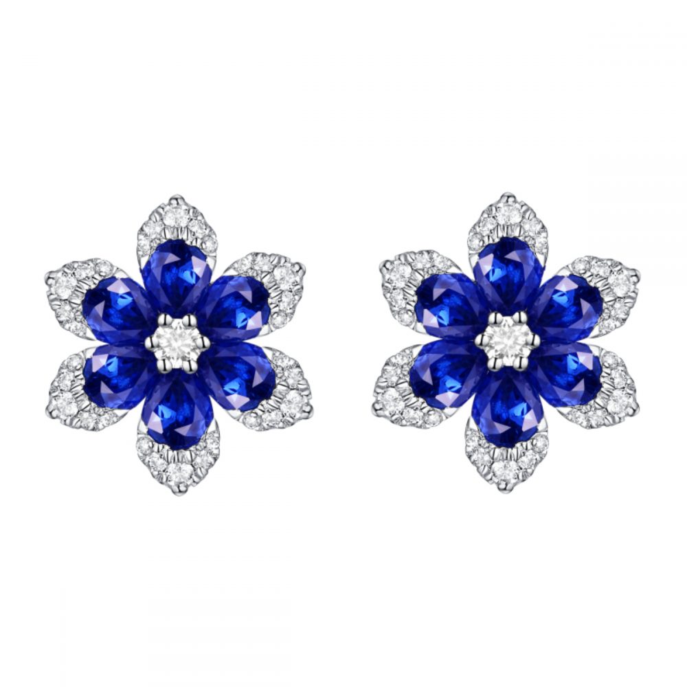 E28012WBS – 18K White Gold Diamond and Gemstone Earring, 2.46 TCW