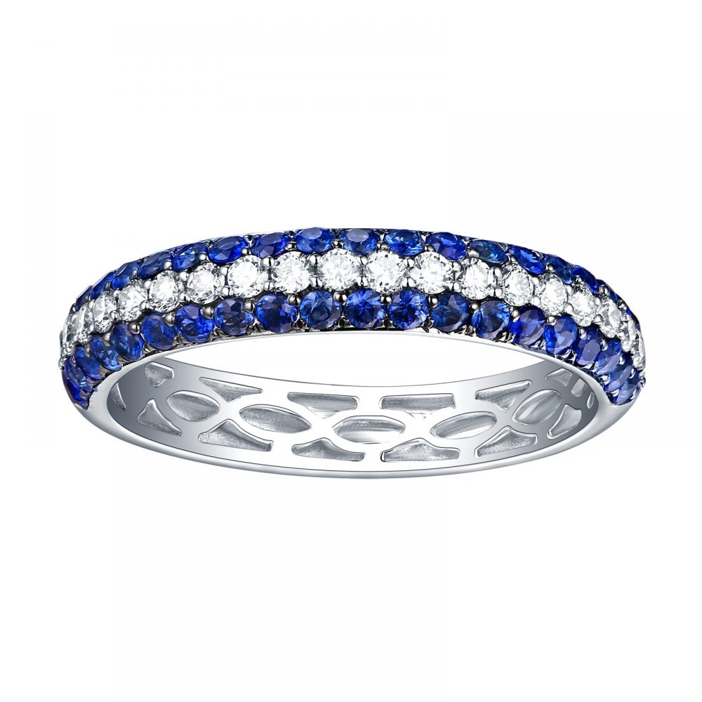 R10051WBS – 14K White Gold Blue Sapphire and Diamond Ring, 0.97 TCW