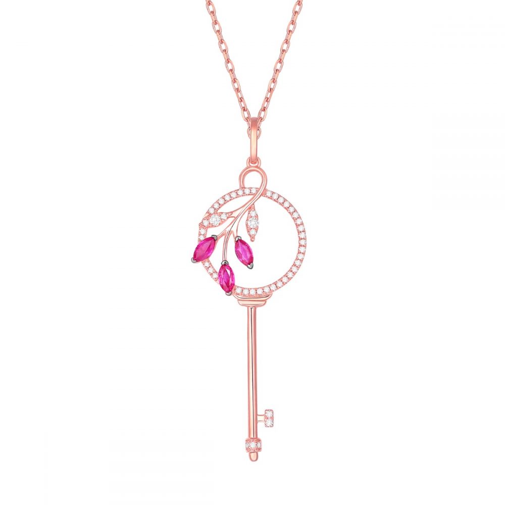 P34950RUW – 18K Rose Gold Diamond and Gemstone Pendant, 0.44 TCW