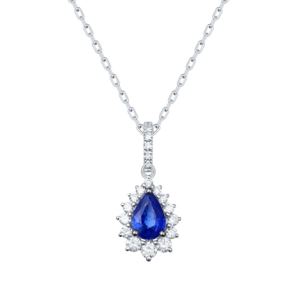 P34911BSA – 18K White Gold Diamond and Gemstone Pendant, 0.69 TCW