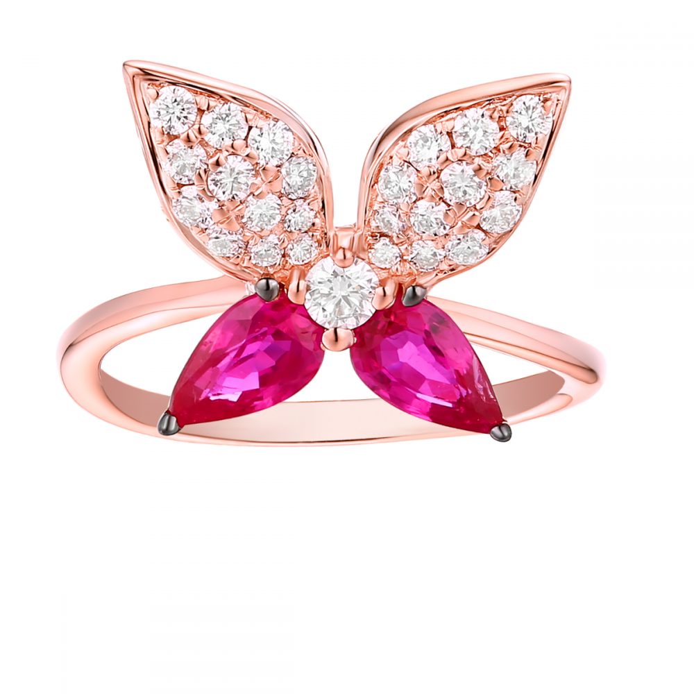 R29470WRB – 18K Rose Gold Diamond and Gemstone Ring, 0.73 TCW