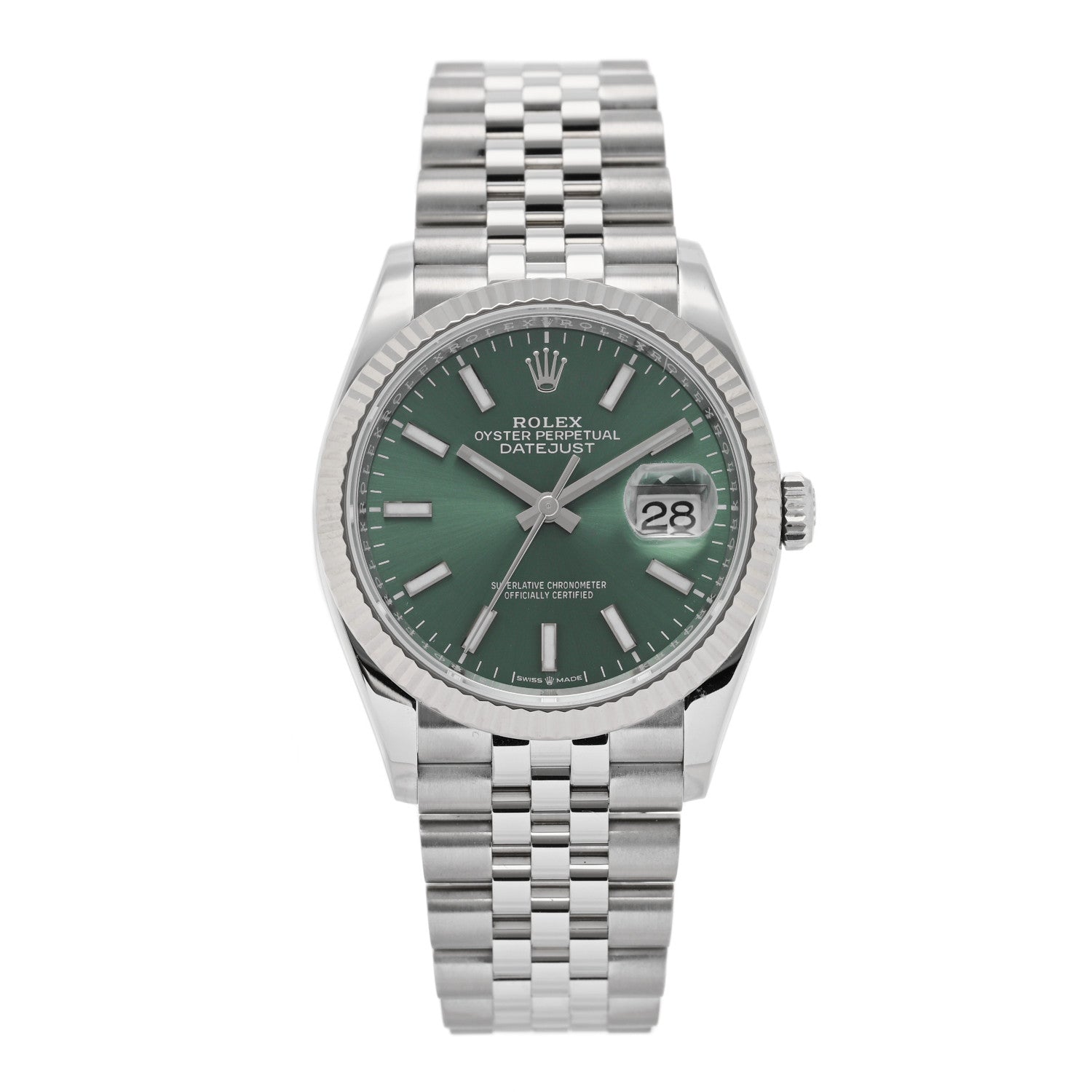 Rolex Stainless Steel 18K White Gold 36mm Oyster Perpetual Datejust Watch Mint Green 126234 — representative example