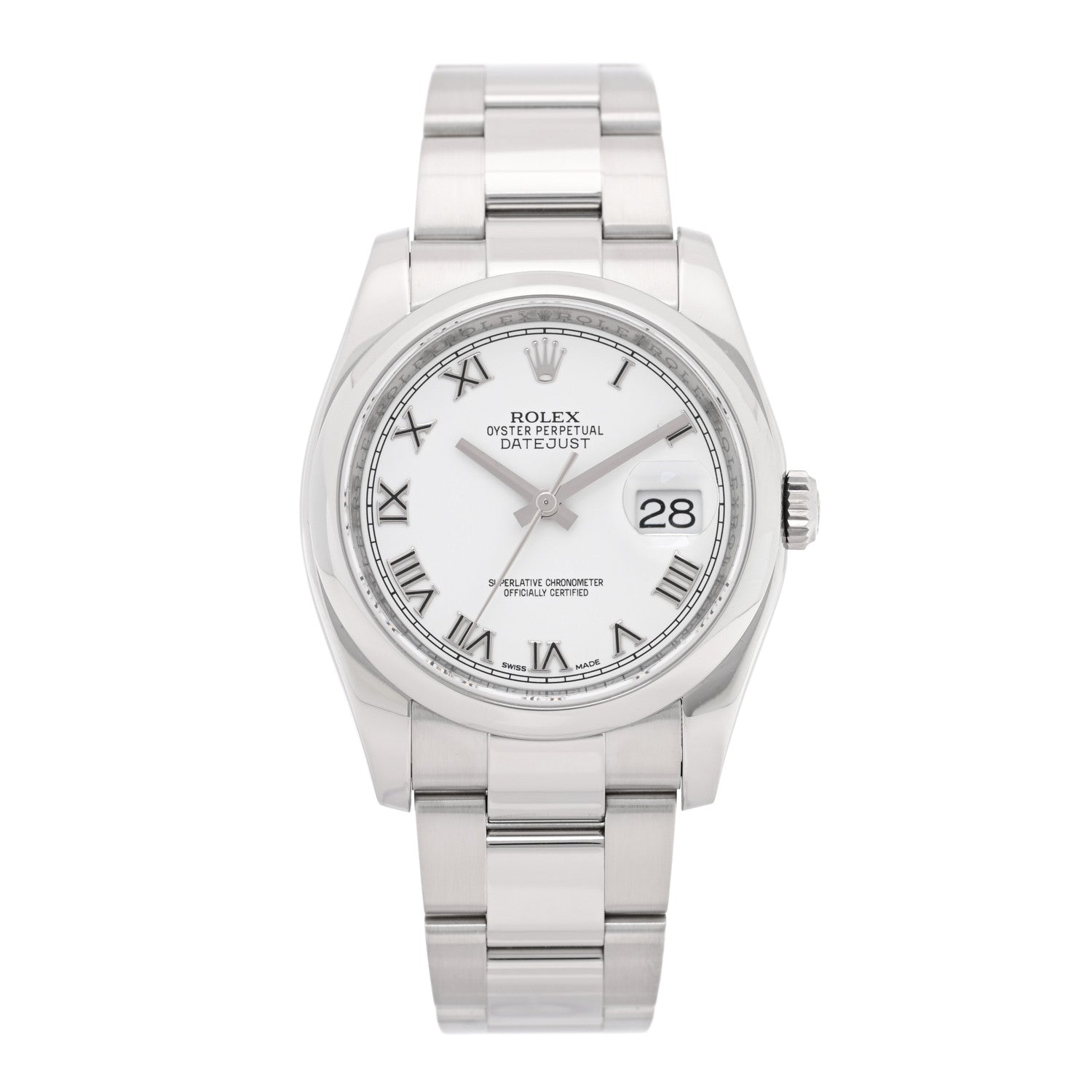 Rolex Stainless Steel 36mm Oyster Perpetual Datejust Watch White Roman 116200 — representative example