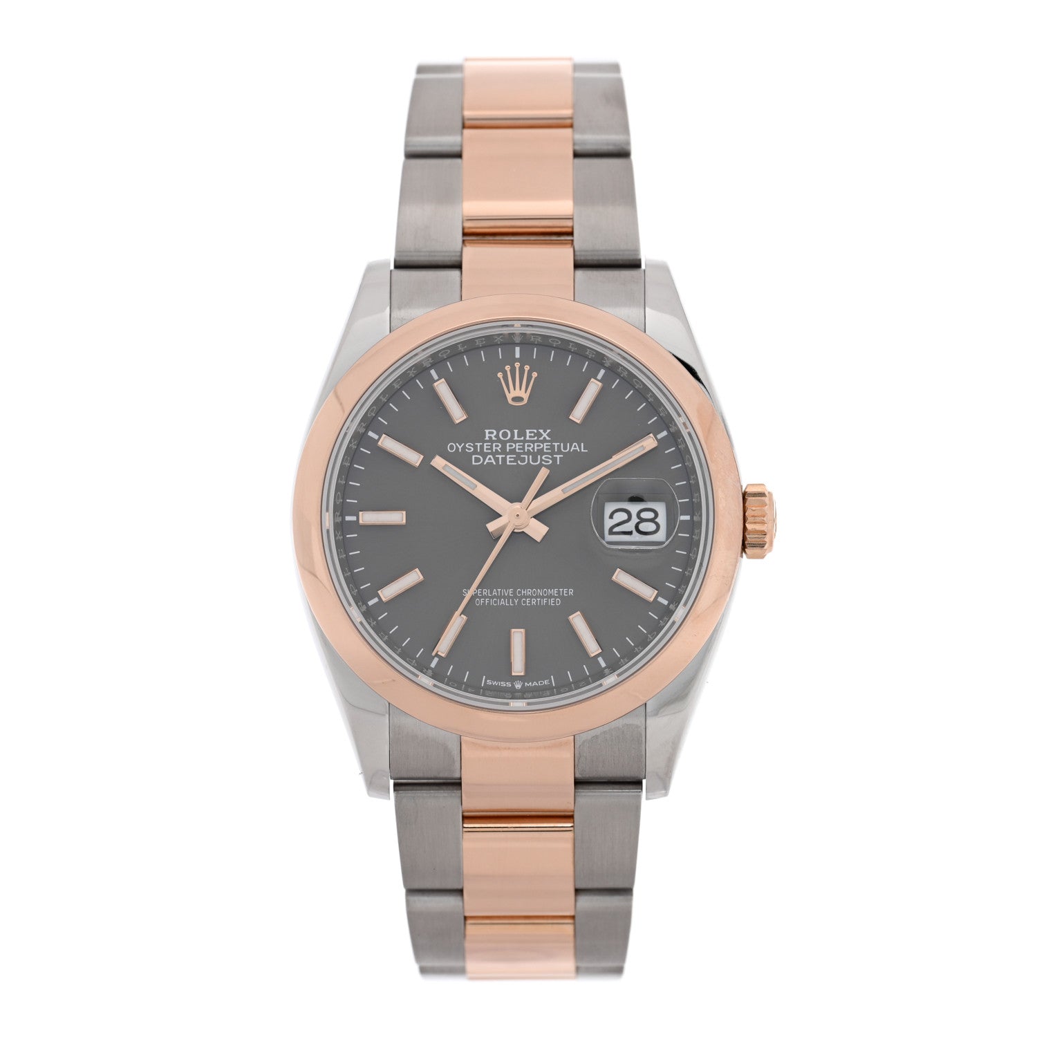 Rolex Stainless Steel 18K Everose Gold 36mm Oyster Perpetual Datejust Watch Slate 126201 — representative example