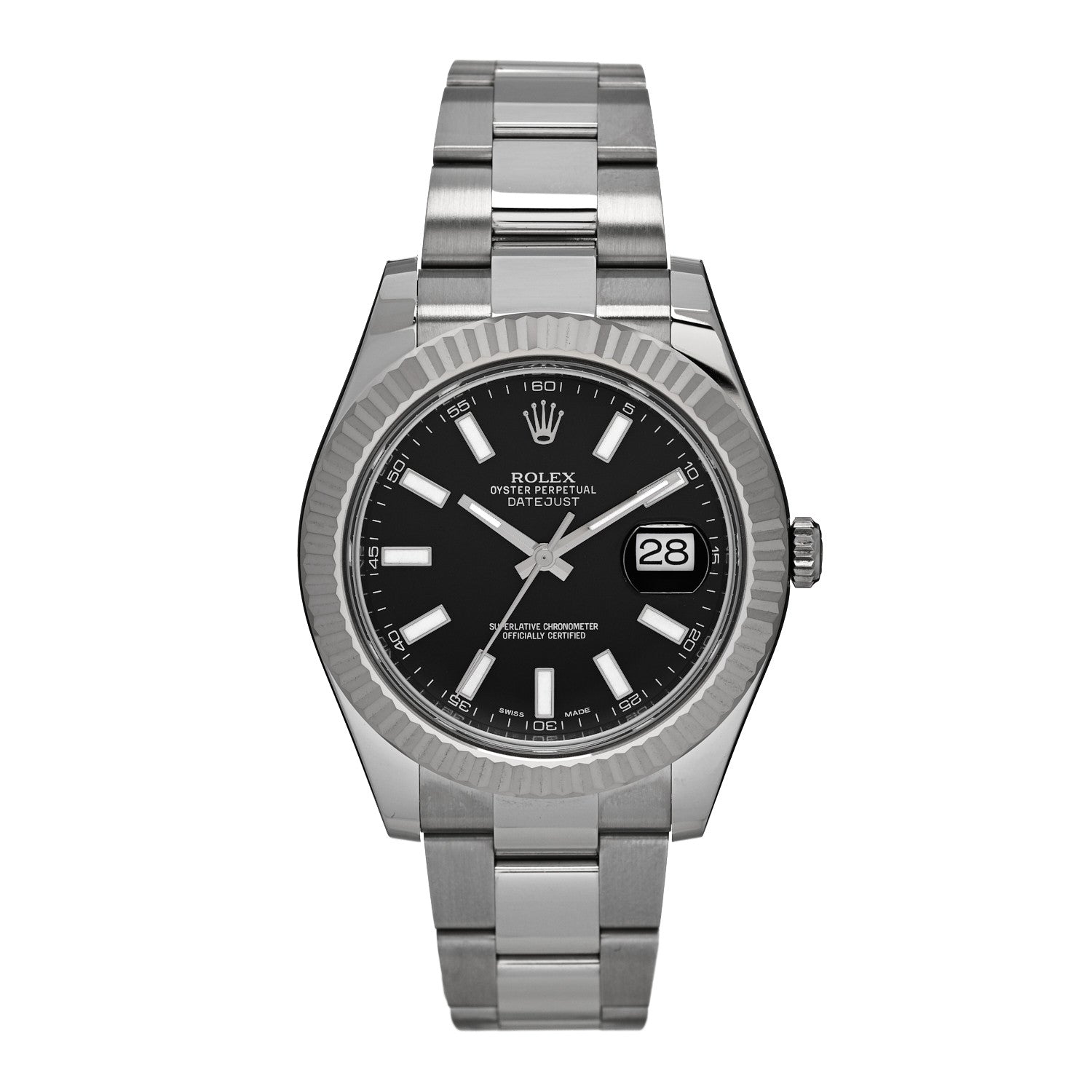 Rolex Stainless Steel 18K White Gold 41mm Oyster Perpetual Datejust Watch Black 116334 — representative example