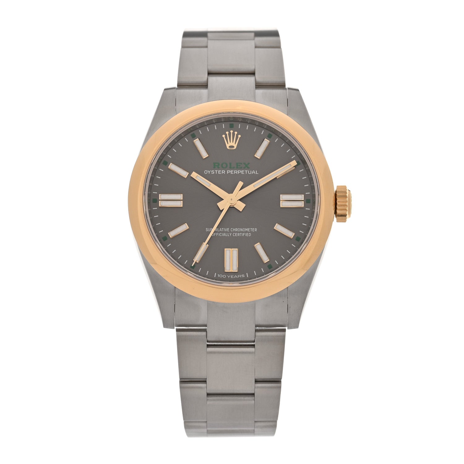 Rolex Stainless Steel 18K Yellow Gold 41mm Oyster Perpetual 100th Anniversary Watch Slate 134303 — representative example