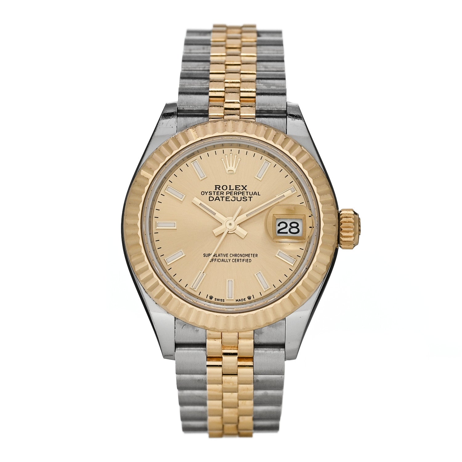 Rolex Stainless Steel 18K Yellow Gold 28mm Oyster Perpetual Datejust Watch Champagne 279173 — representative example