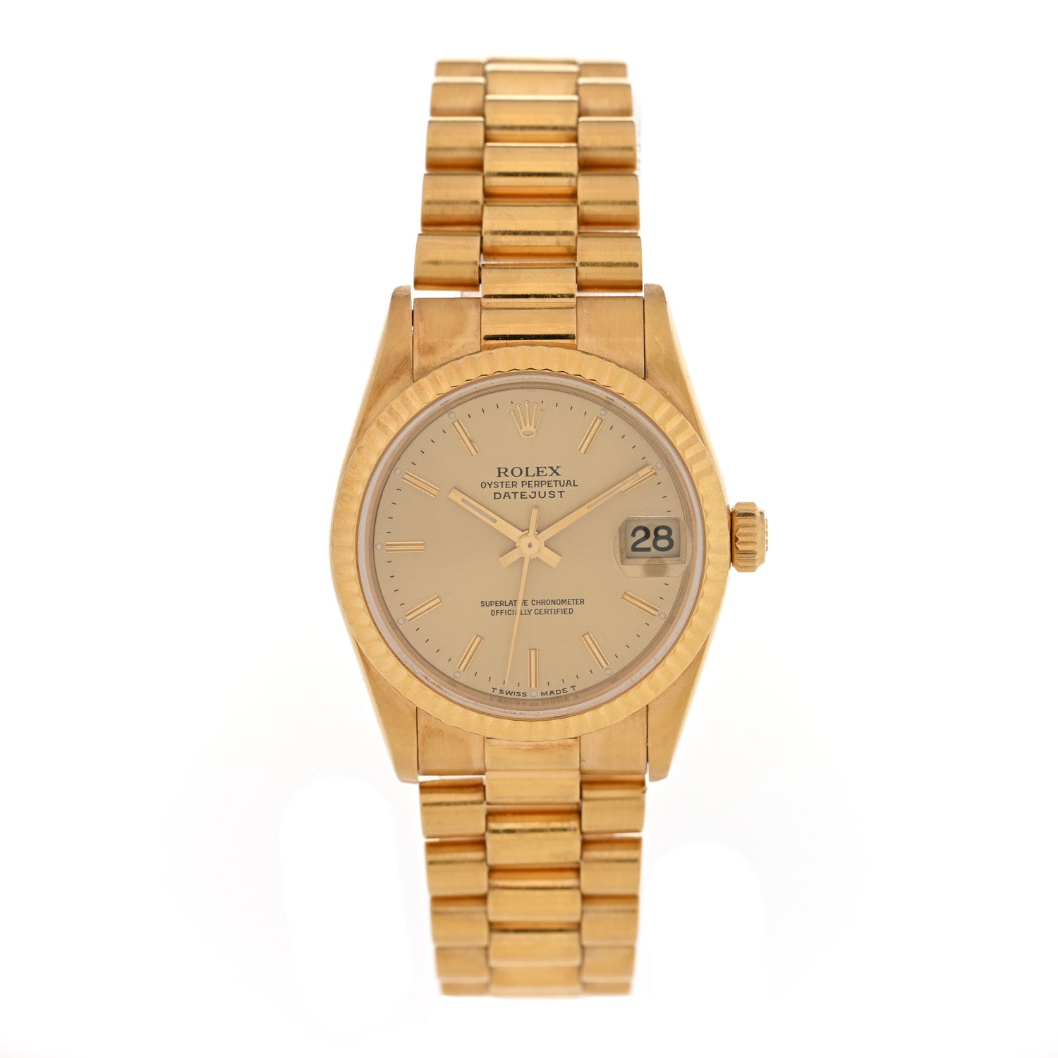 Rolex 18K Yellow Gold 31mm Oyster Perpetual Datejust President Watch Champagne 78278 — representative example