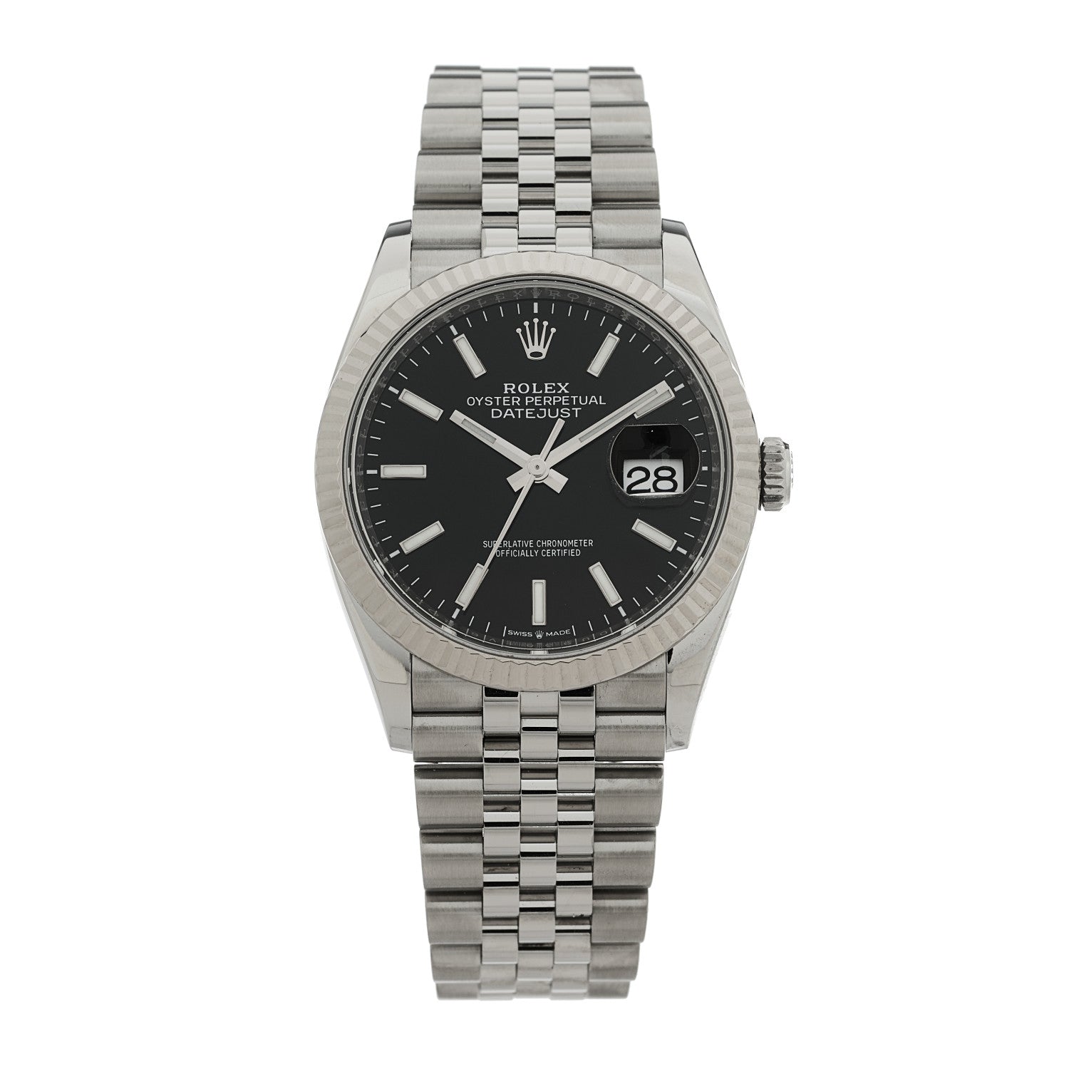 Rolex Stainless Steel 18K White Gold 36mm Oyster Perpetual Datejust Watch Bright Black 126234 — representative example